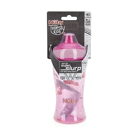 Nuby Flip It Boost Thin Straw Sipper 360ml (Pink Flamingo) - Front View