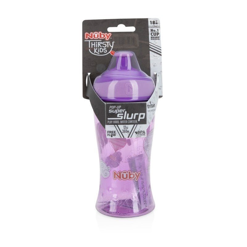 Nuby Flip It Boost Thin Straw Sipper 360ml Purple Front View