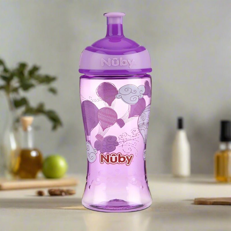 Nuby Flip It Boost Thin Straw Sipper 360ml Purple Full View