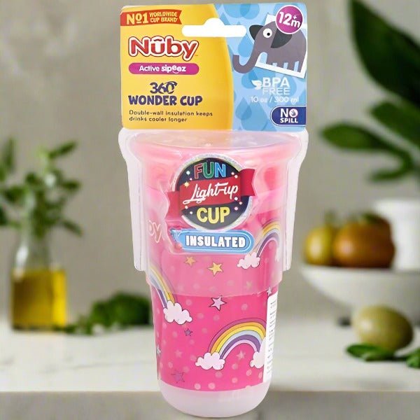 Nuby Light Up 360 Wonder Cup 300ml Pink Front View