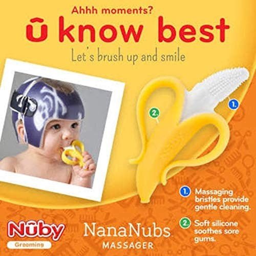 Nuby Nana Nubs (Banana) Teething Toothbrush packaging front view.