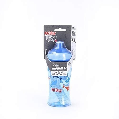 Nuby Pop-up Super Slurp 360ml (Blue Shark) - Front View