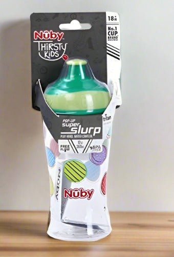 Nuby Pop-up Super Slurp 360ml (Grey Circle) Water Bottle - Front View