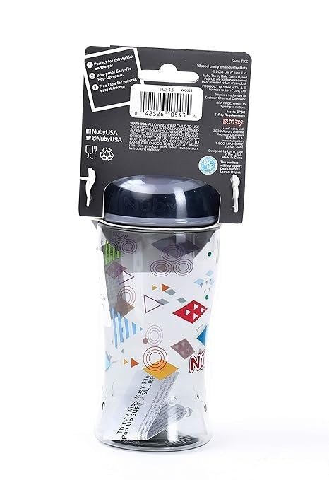 Nuby Pop-up Super Slurp 360ml (Grey Shapes) Water Bottle-backview