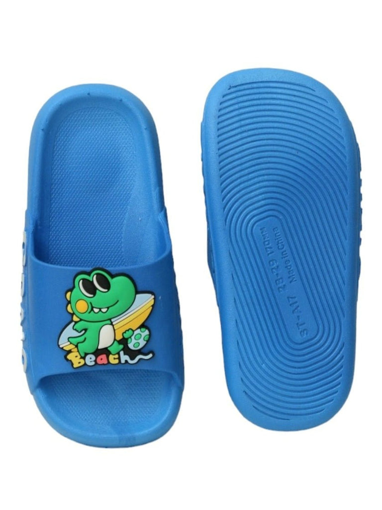 Front & Bottom view of Yellow bee blue frog theme sliders for boys.