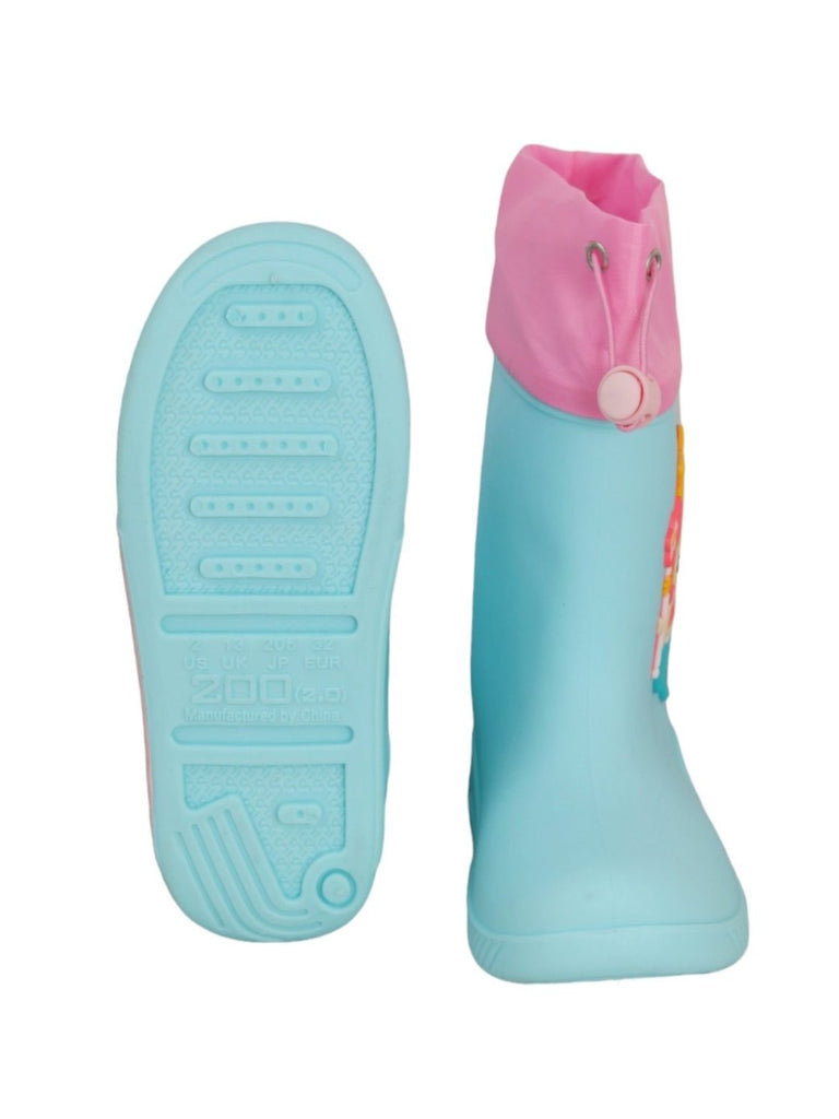 Front and back view of Ocean Princess Blue Mermaid Rain Boots for Girls