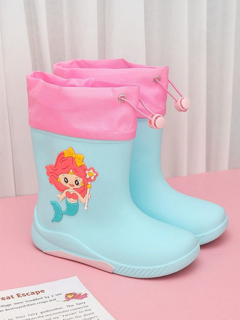 Creative display of Ocean Princess Blue Mermaid Rain Boots for Girls