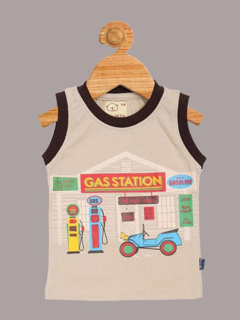 Baby Boys' Beige Gas Station Tank Top – Front View