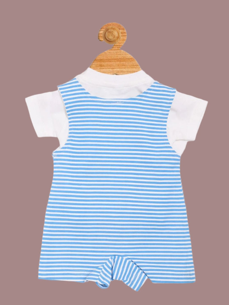 Back view of Olio Kids Baby Boys' Blue Nautical Dungaree with white t-shirt.