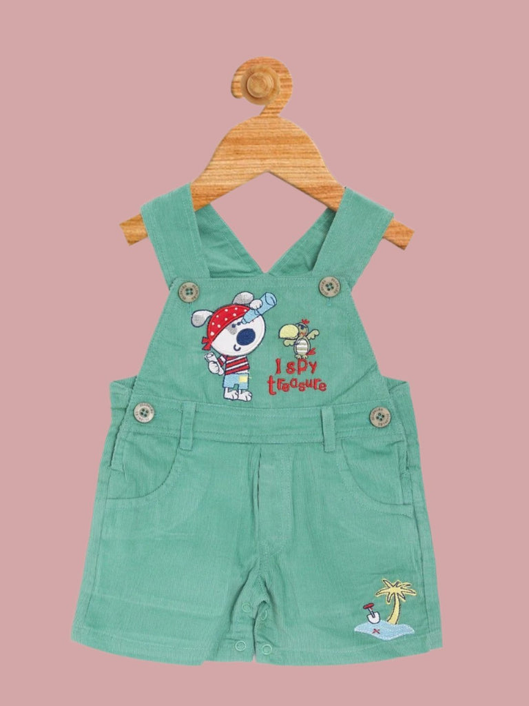 Close-up of Olio Kids Baby Boys' Green Pirate-Themed Dungaree