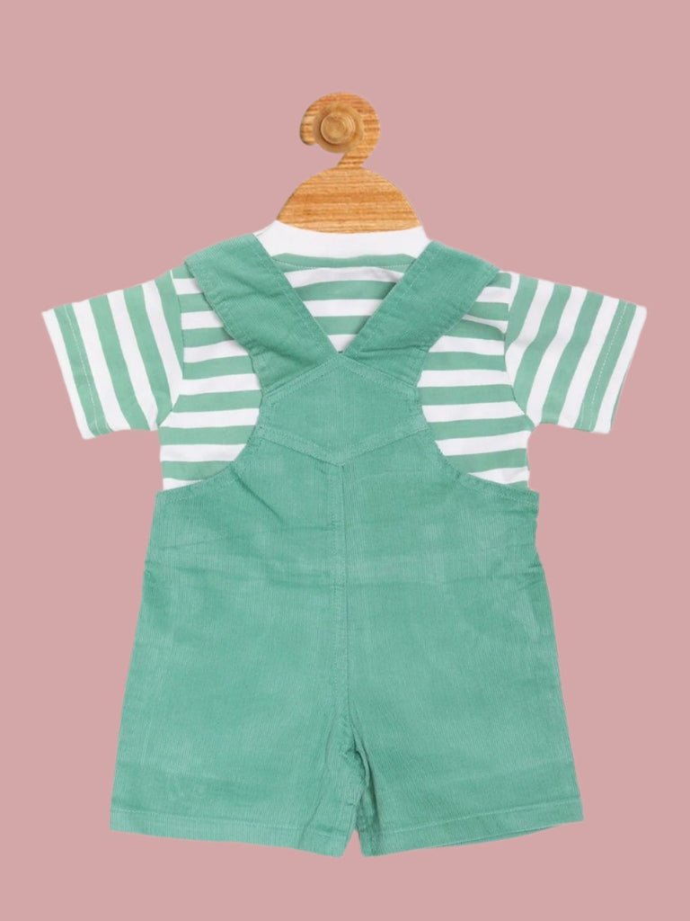 Back view of Olio Kids Baby Boys' Green Pirate-Themed Dungaree Set.