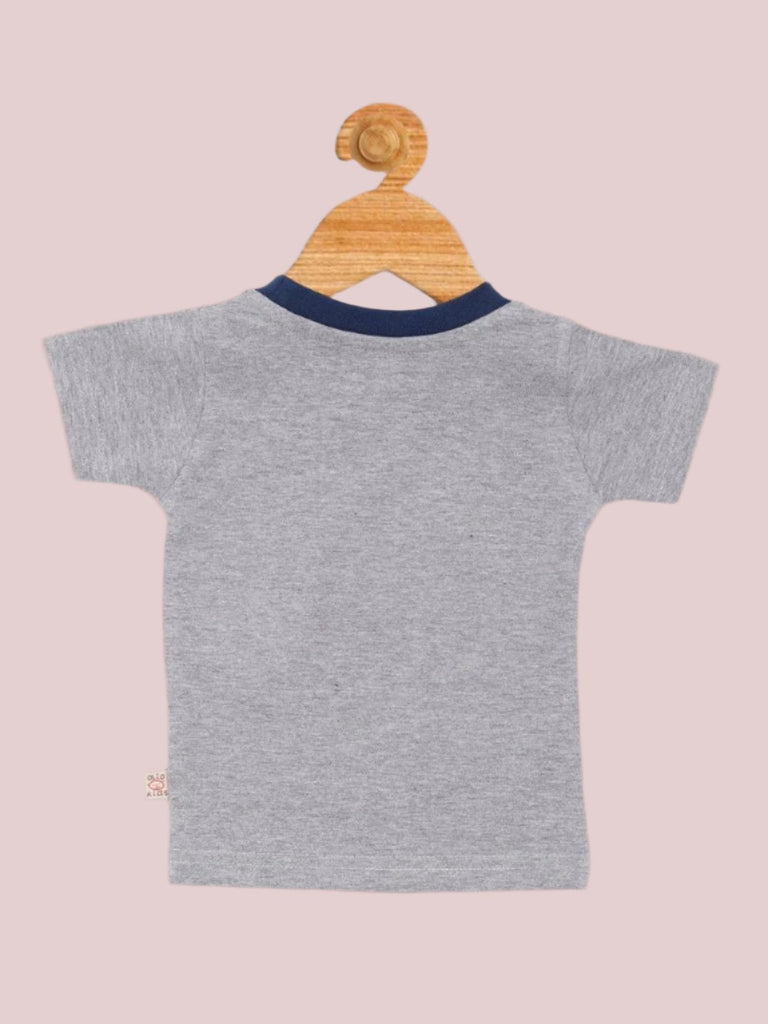 Back view of Olio Kids Baby Boys' Grey Dino Graphic T-Shirt.