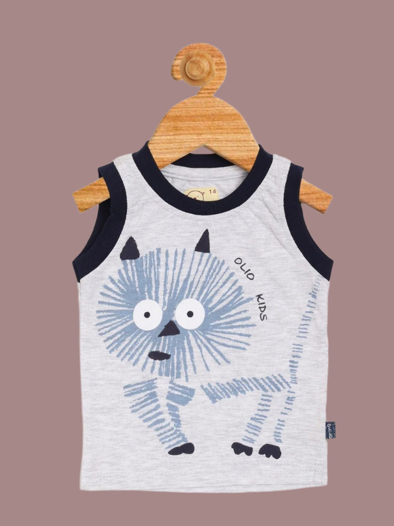 Front view of Baby Boys' Grey Lion Tank Top featuring a lion print