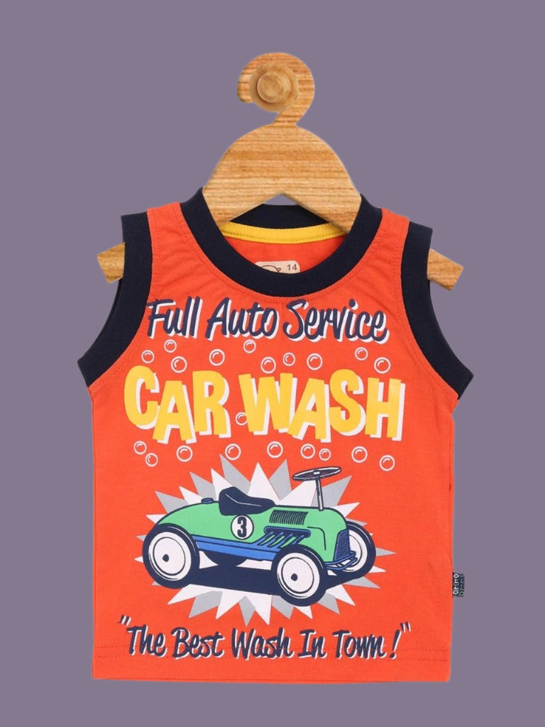 Baby Boys' Orange Car Wash Tank Top – Front View