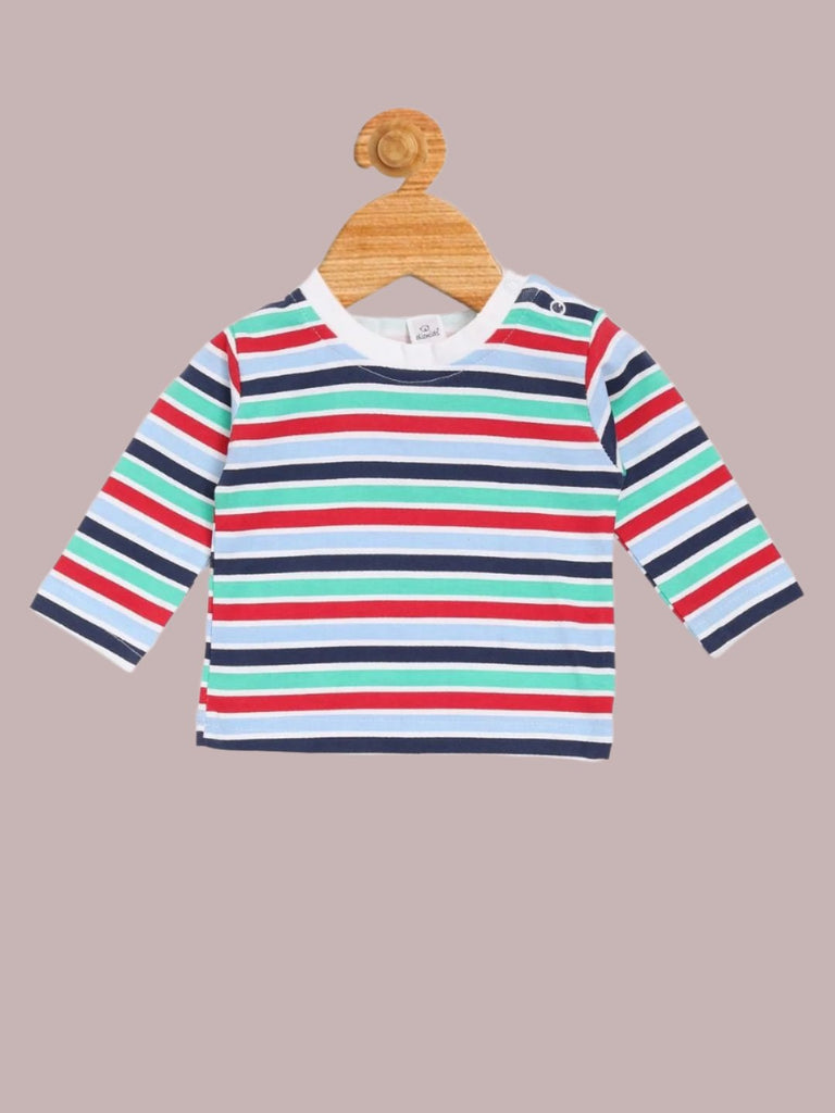 Striped Long-Sleeve T-Shirt included in the Olio Kids Baby Boys' Red Teddy Scooter Rider Romper set