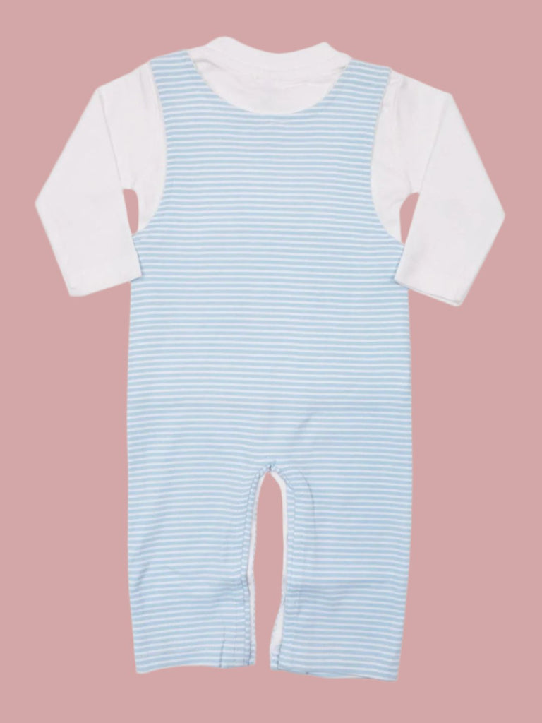 Olio Kids Baby Boys' Sea Adventure Romper – Back View, Blue and White Stripes.