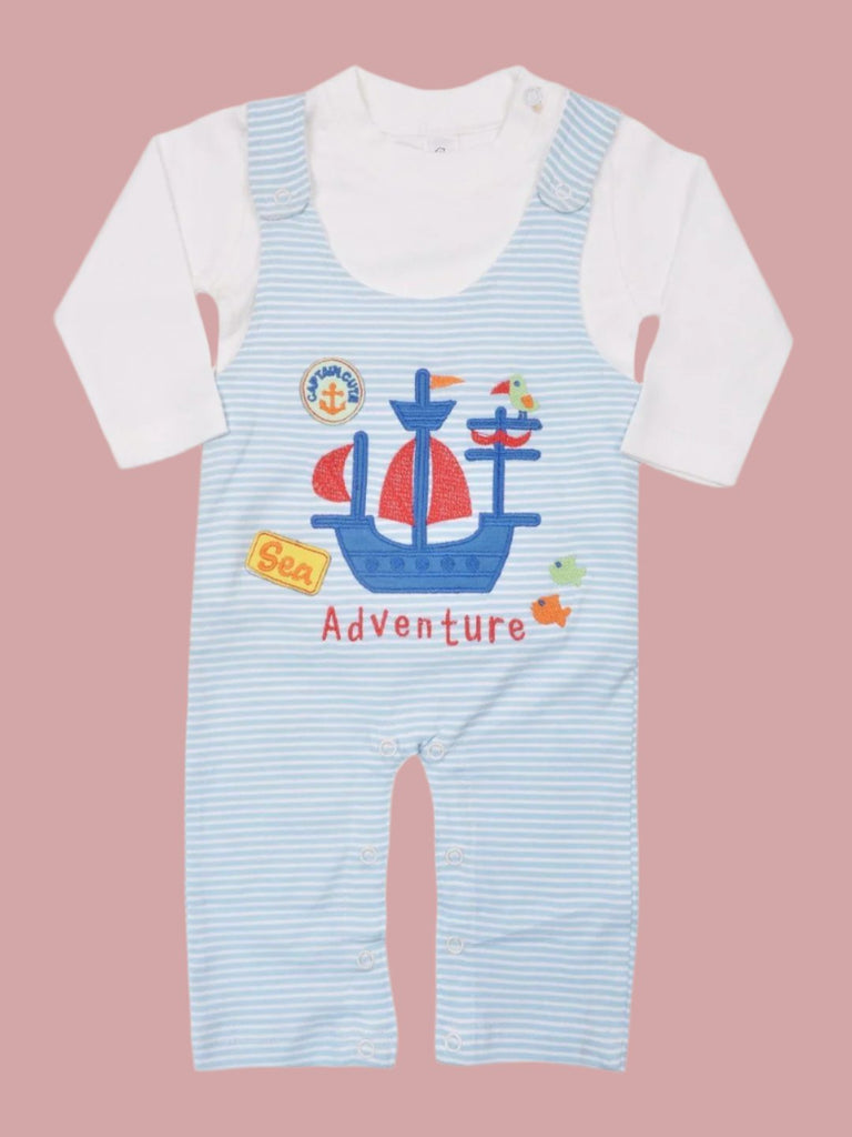 Olio Kids Baby Boys' Sea Adventure Romper – Full View with Sailboat Design.