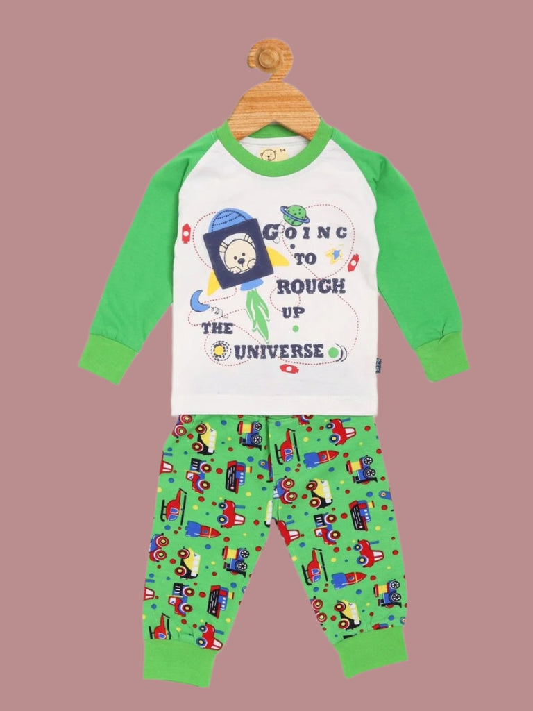 Baby Boys' Space-Themed Pajama Set with Rocket Print – Going to Rough Up the Universe Full View