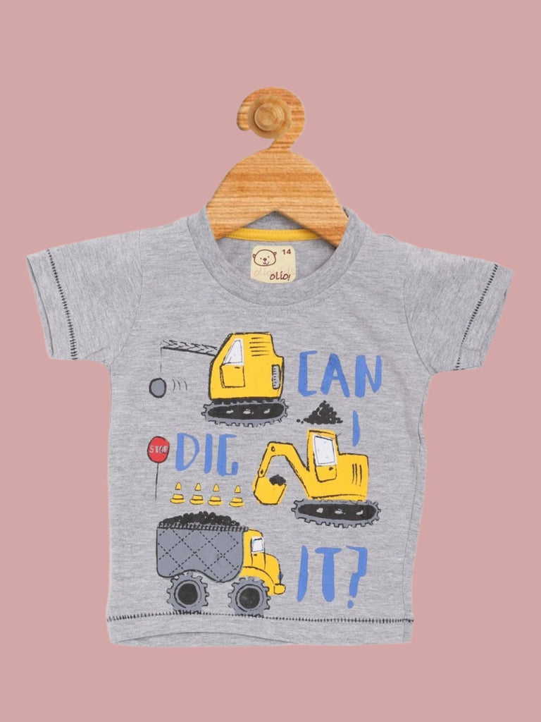 Olio Kids Baby Boys' Grey 'Can I Dig It?' Construction T-Shirt front view