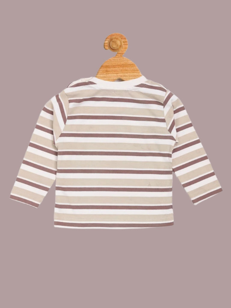 Olio Kids Boy’s Beige ‘Big Adventure’ Striped Long Sleeve T-Shirt Back View