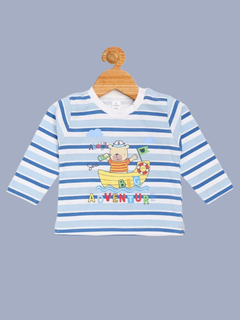 lio Kids Boy’s Blue ‘Big Adventure’ Striped Long Sleeve T-Shirt Front View