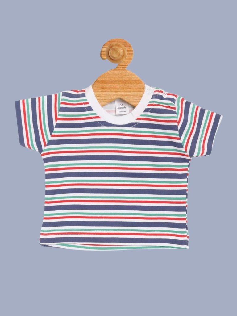 Olio Kids Boy’s Navy Blue Striped T-Shirt Full View