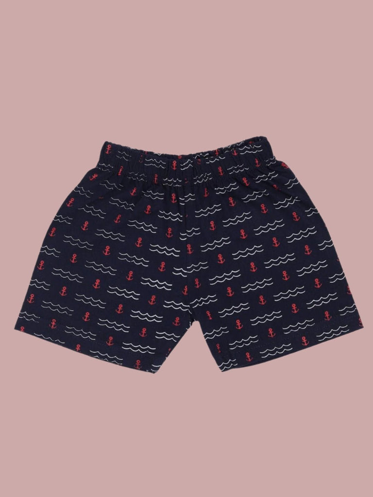 Front view of Olio Kids Boy’s Anchor Print Shorts from the ‘Summer Time’ Set.