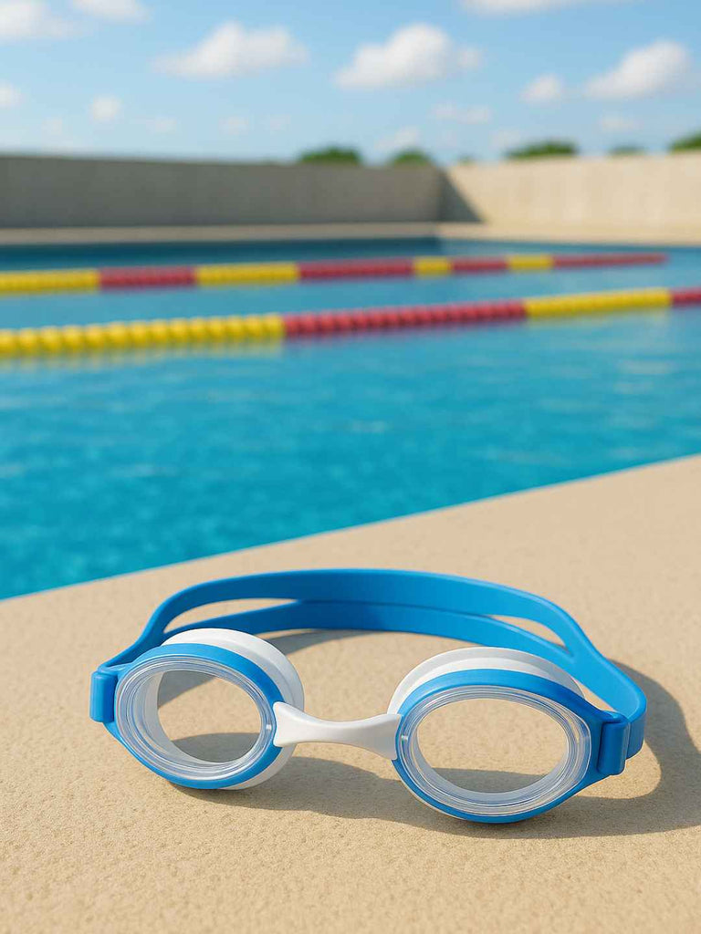 Optical Swimming Goggles with Adjustable Nose Bridge with R4.0-L5.5 Clear Lens - Clear & Blue - Creative View