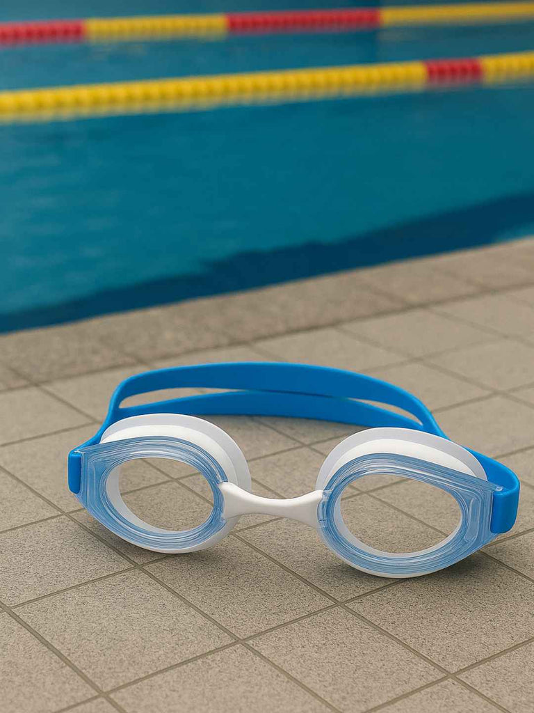 Optical Swimming Goggles with Adjustable Nose Bridge with R4.5-L6.0 Clear Lens - Clear & Blue - Creative View