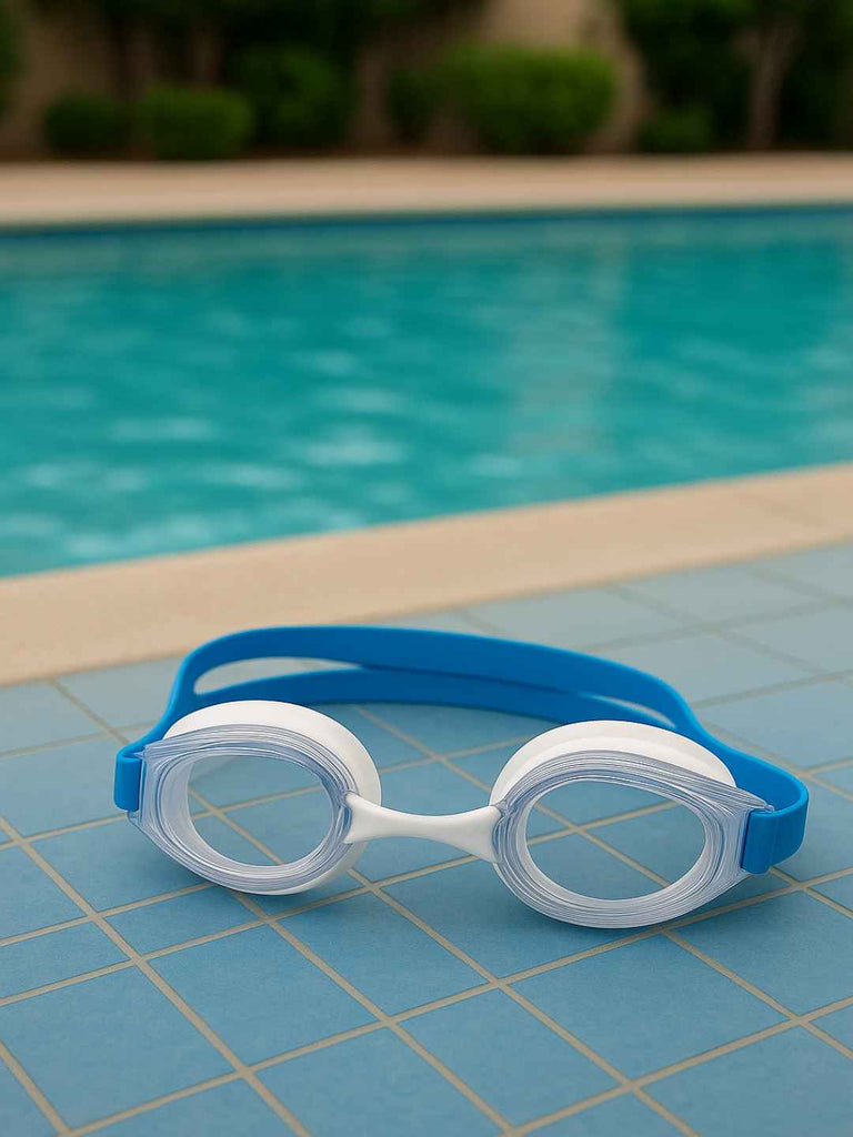 Optical Swimming Goggles with Adjustable Nose Bridge with R5.0-L5.0 Clear Lens - Clear & Blue - Creative View