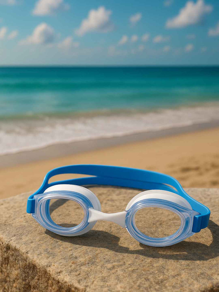 Optical Swimming Goggles with Adjustable Nose Bridge with R5.5-L4.5 Clear Lens - Clear & Blue - Creative View