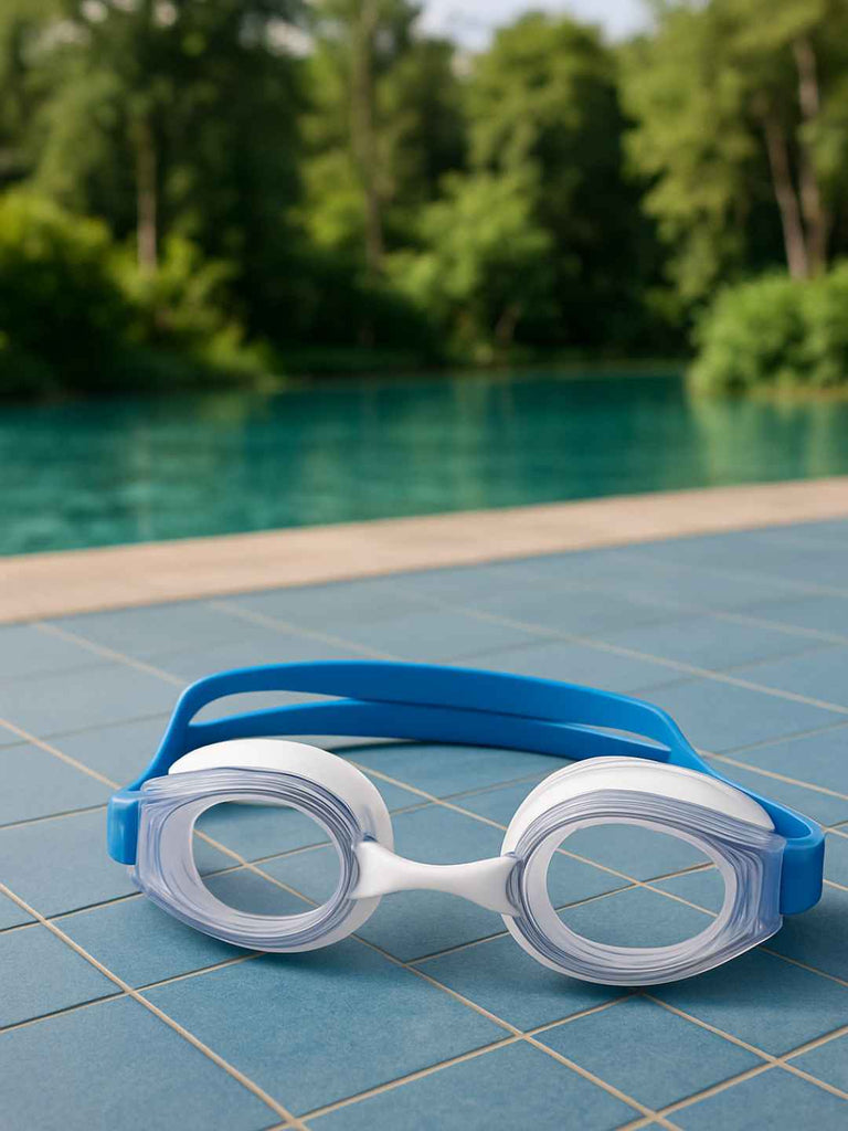 Optical Swimming Goggles with Adjustable Nose Bridge with R6.0-L2.5 Clear Lens - Clear & Blue-1