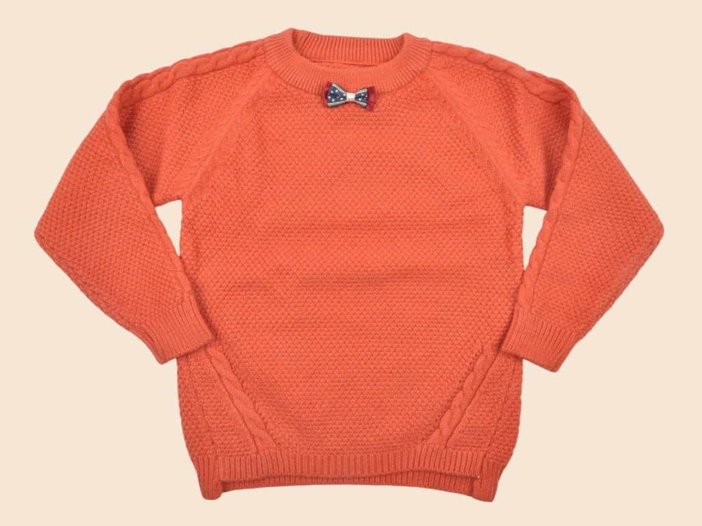 Front view of Orange Knitted Sweater with Bow Tie Detail for Boys