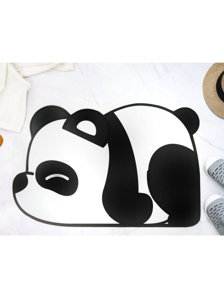 Full view of the Yellow Bee Black and White Panda Door Mat, perfect for welcoming any guest.