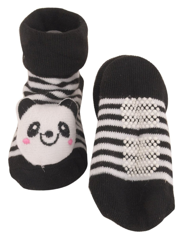 Panda Stripe Baby Socks with 3D Ears Front & Back View - Yellow Bee