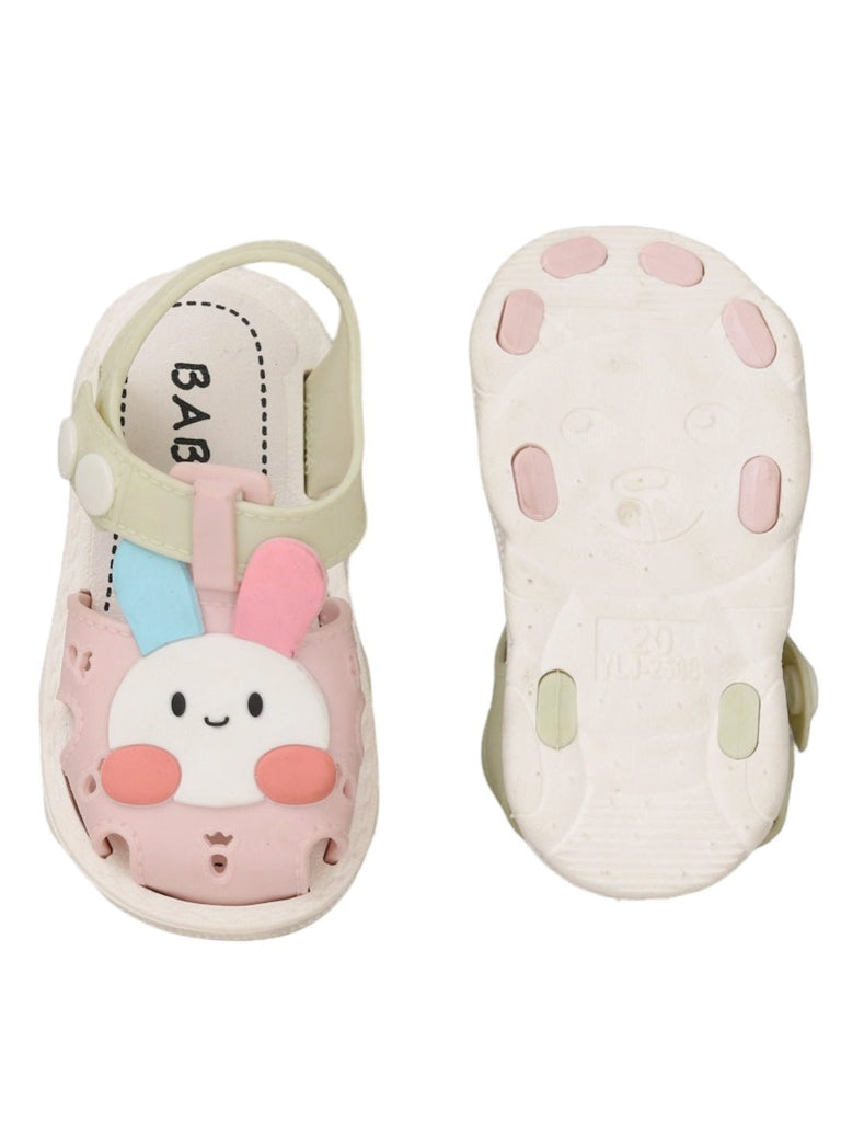 Front and back view of Pastel Bunny Delight Sandals for Girls, showcasing the dual-tone color and secure strap