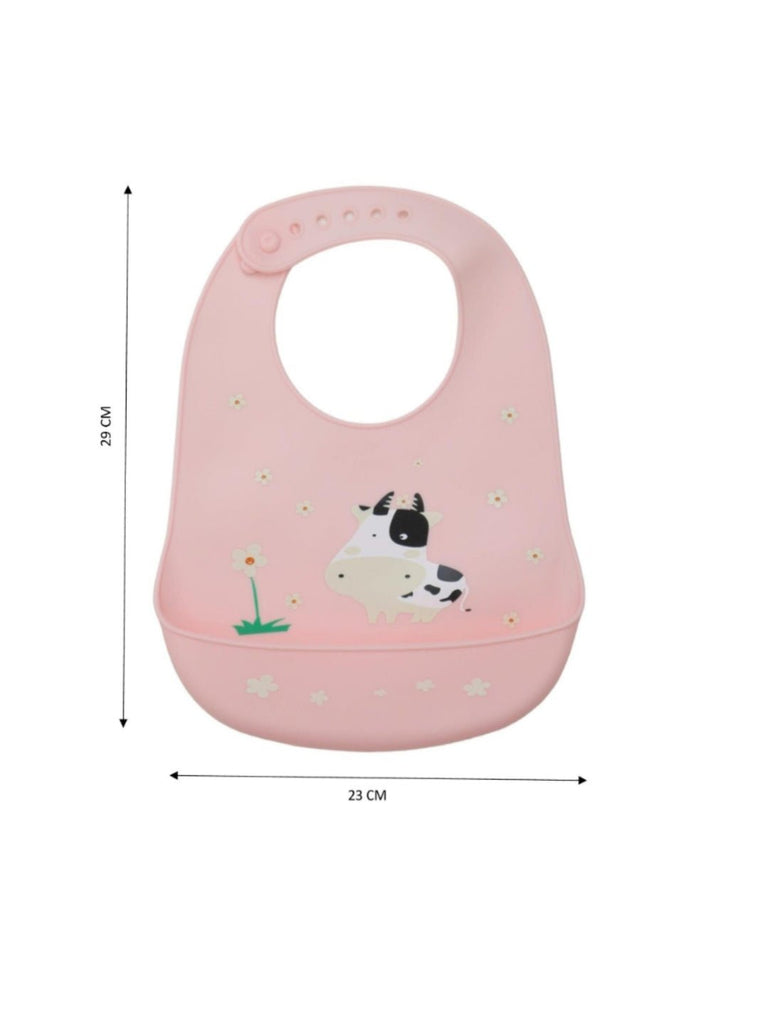 Size dimensions of the Pastel Daisy Cow Silicone Baby Bib for Girls