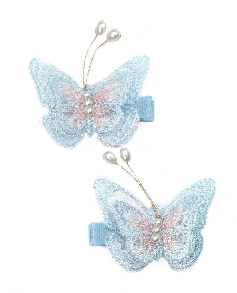 Chic Blue Butterfly Hair Clips with Sparkles for Children by Yellow Bee
