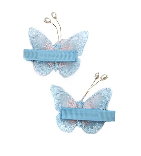 Back View Of Chic Blue Butterfly Hair Clips with Sparkles for Children by Yellow Bee