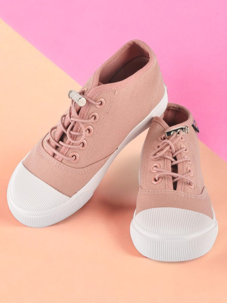 Peach Canvas Lace-Up Shoes for Girls creative view