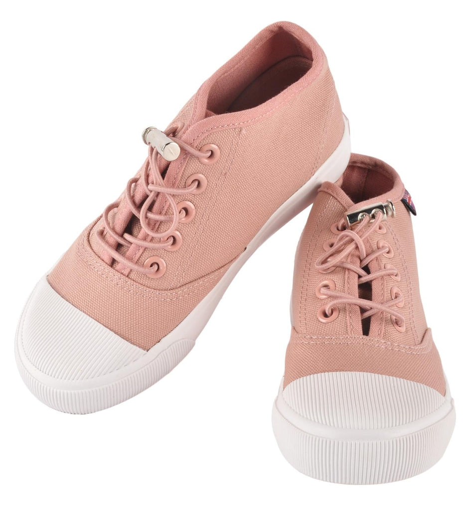 Full view of Yellow Bee's peach canvas shoes for girls, perfect for versatile styling and daily wear.