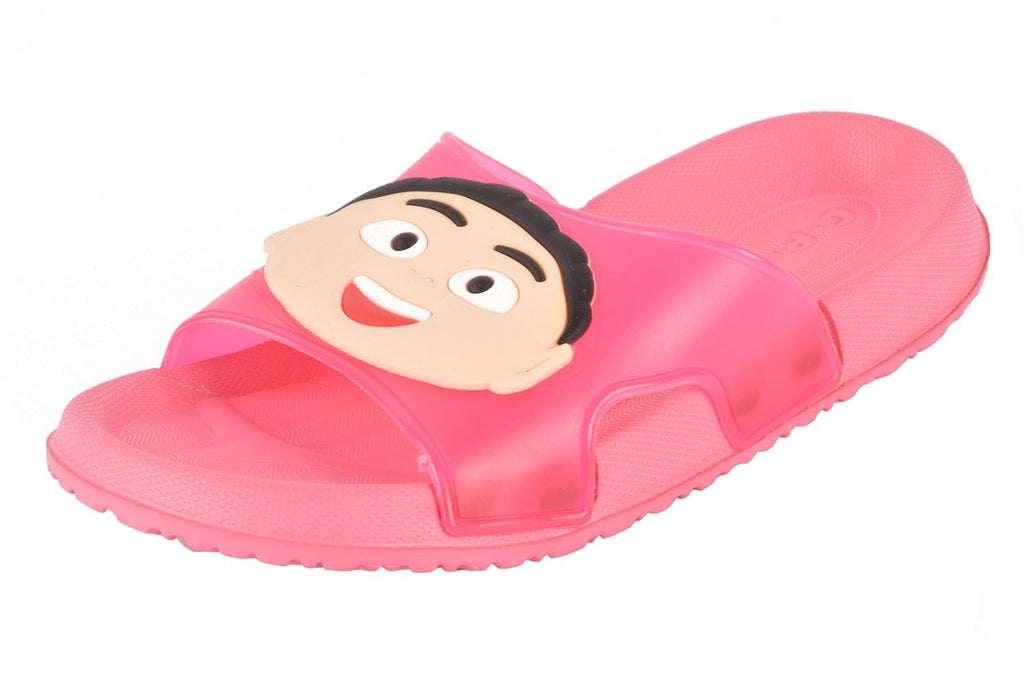 Angled View of Yellow Bee Peach Cartoon Character Slippers for Girls