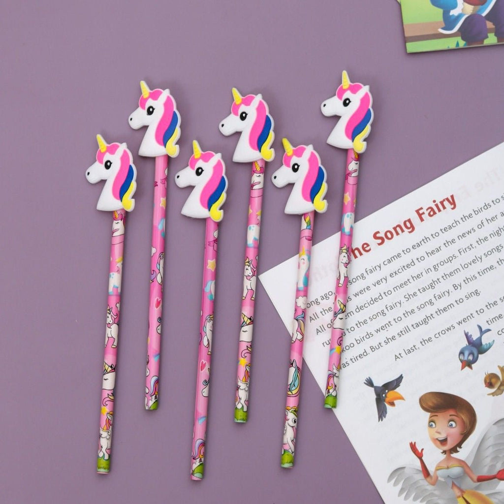 yellow bee pack of 6 unicorn pencil set for girls.