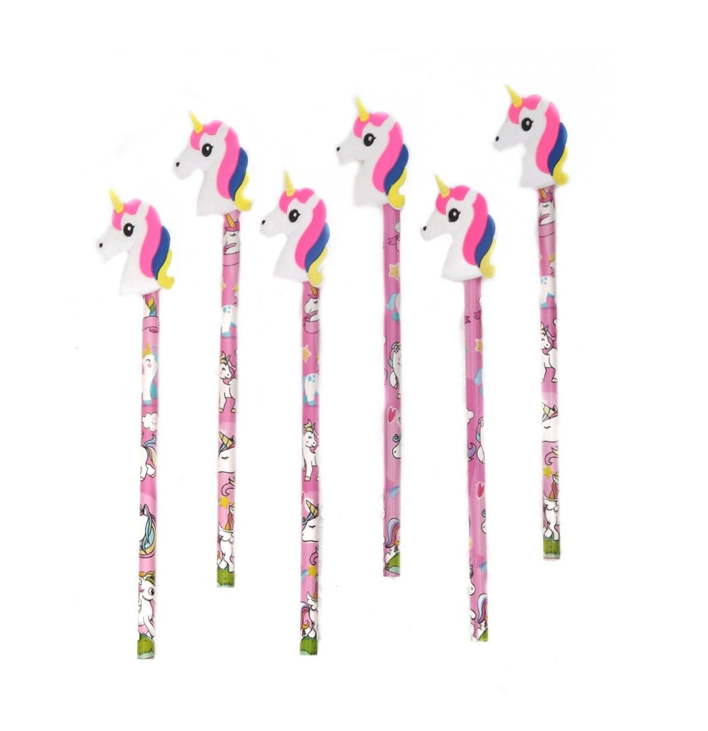Front view of yellow bee colorful pencil pack  of 6 unicorn pencil set for girls.