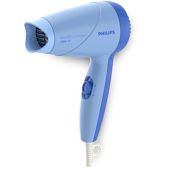 Top view of the Philips DryCare Essential 1000W Hair Dryer by Yellow Bee, featuring the ergonomic handle and hanging loop for easy storage.