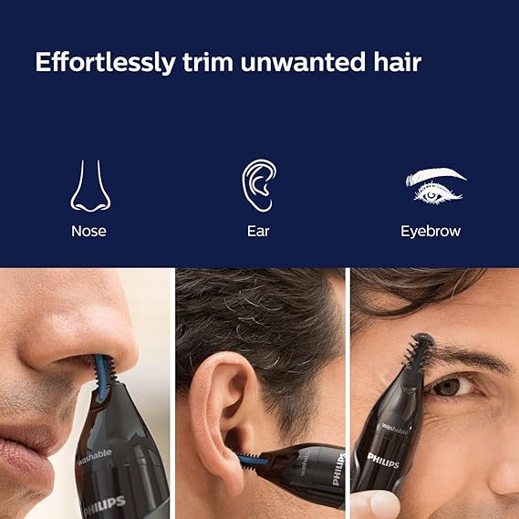Philips Series 3000 Nose, Ear & Eyebrow Trimmer Kit with showerproof feature and ergonomic design for comfortable, precise grooming.