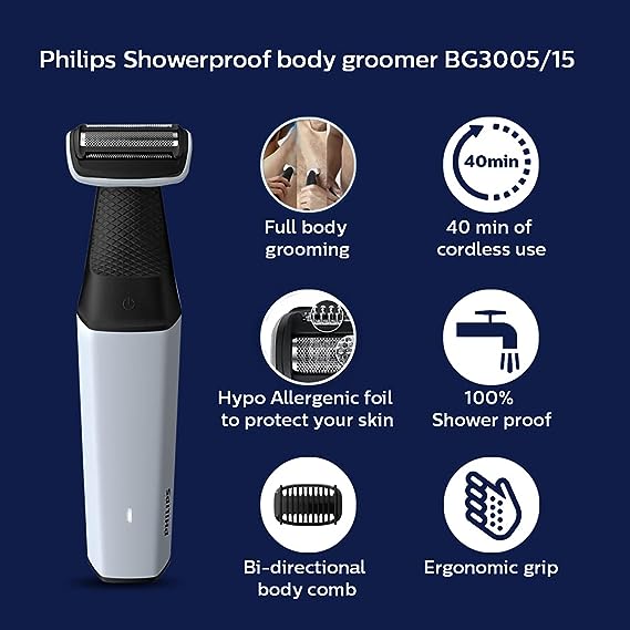 Philips Body Groomer being washed, highlighting showerproof design