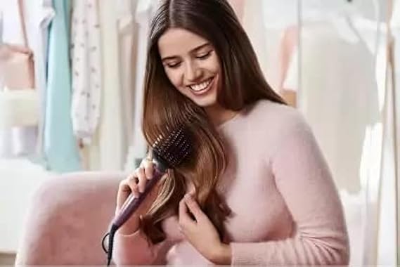 User experiencing Philips Hair Straightening Brush for perfect styling