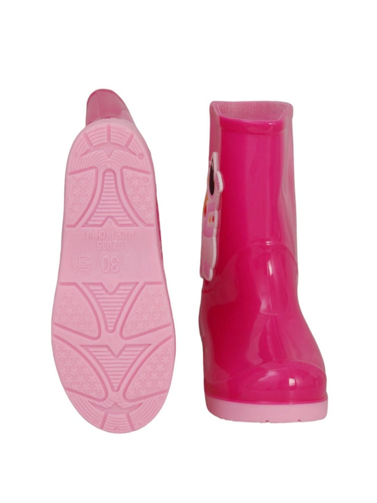 Front and Back View of Pink Astronaut Themed Rain Boots for Girls