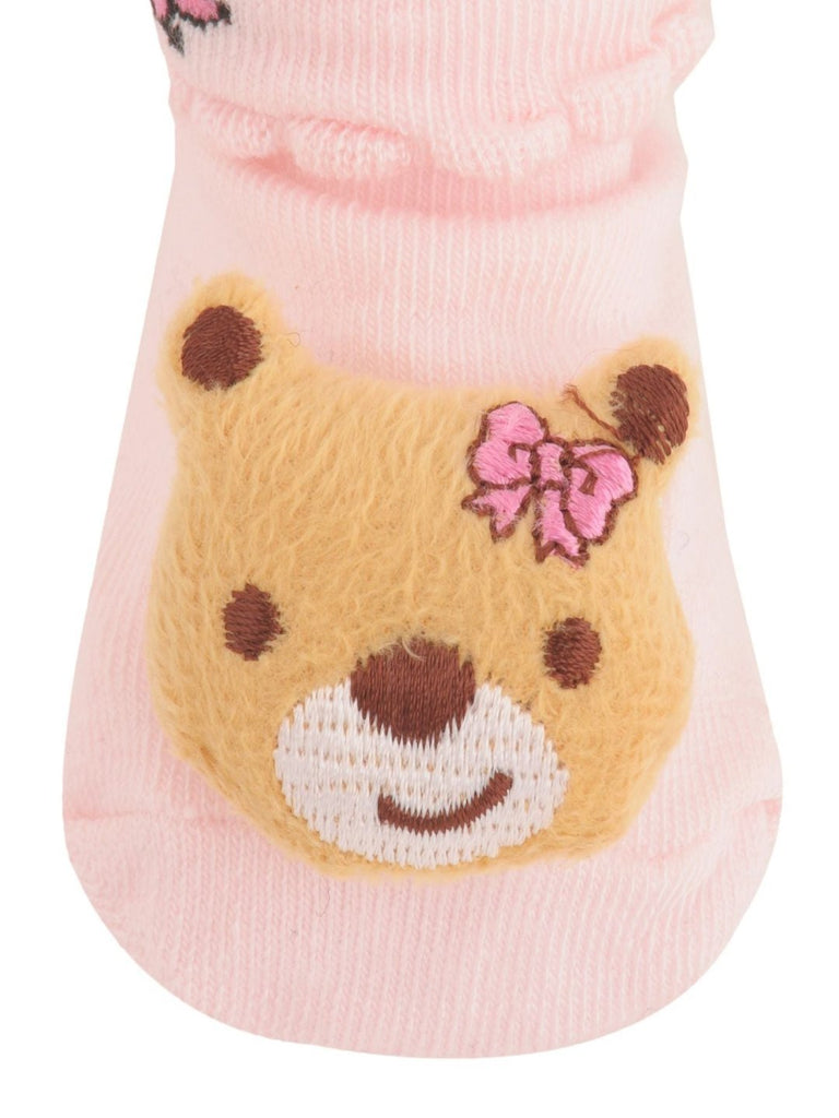 Pink Bear Baby Socks with Butterfly Accents Close View - Yellow Bee